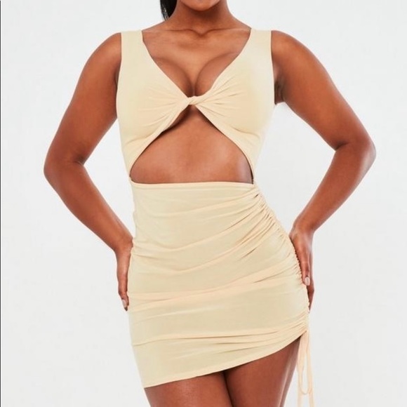 Missguided Cream Slinky Sleeveless Cut Out Mini Dress US Size 4 - Picture 1 of 2